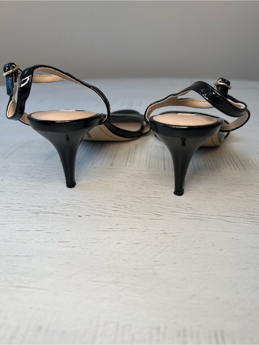 Karl Lagerfeld Women's Black Patent Ankle-Strap Heels - Picture 4 of 5